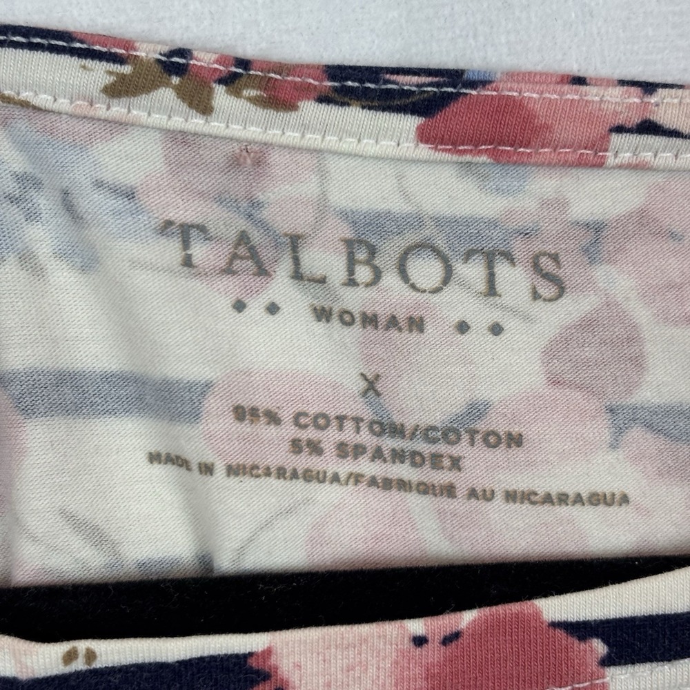 Talbots Womens Pink Floral‎ Cotton 3/4 sleeve stretch blouse sz X casual stretch - Picture 4 of 12